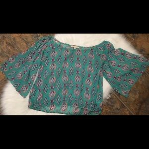 sweet rain Boho Cold Shoulder Mosaic Print Blouse